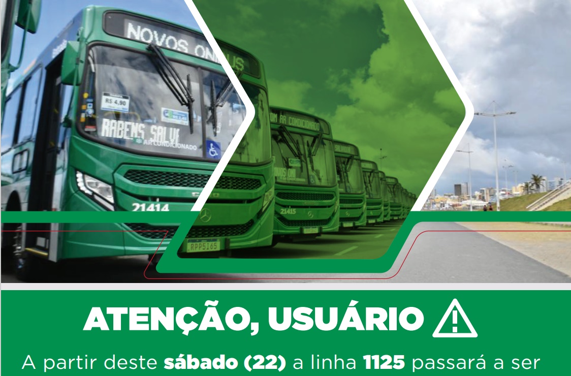 ATENÇÃO, USUÁRIO Secretaria de Mobilidade A partir deste sábado (24) a linha 1125 passará a ser 1162 – Terminal Acesso Norte x Narandiba/Doron.